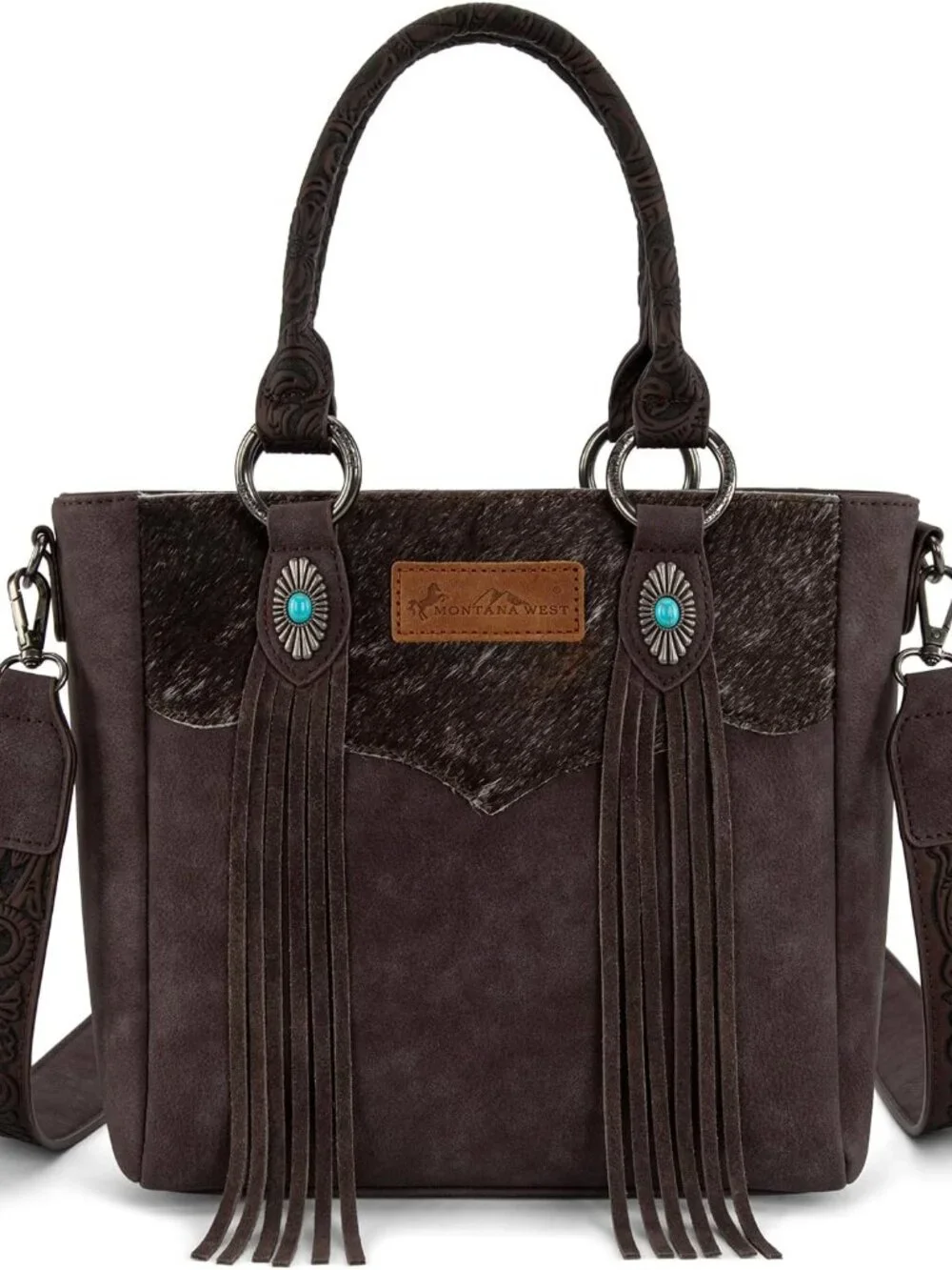 Western Cowhide Crossbody Bag for Women Designer Leather Tassel Top Handle Handb
